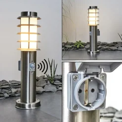 Borne Lumineuse Tunes Nickel Mat, 1 Lumiere, Detecteur De Mouvement