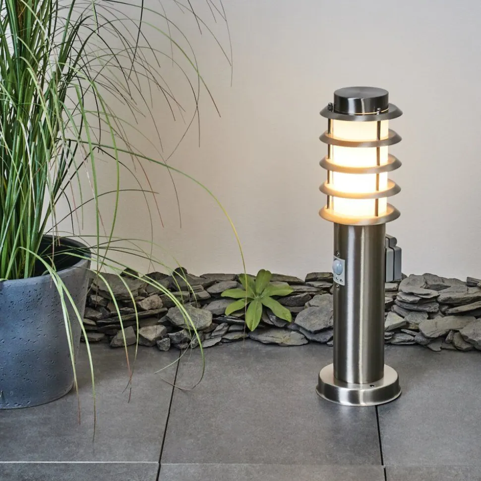 Borne Lumineuse Tunes Nickel Mat, 1 Lumiere, Detecteur De Mouvement