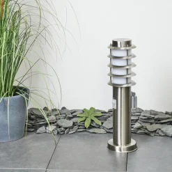 Borne Lumineuse Tunes Nickel Mat, 1 Lumiere, Detecteur De Mouvement