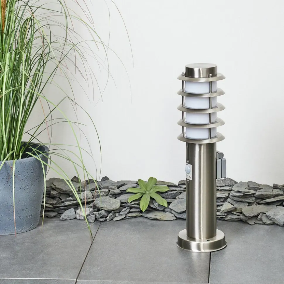Borne Lumineuse Tunes Nickel Mat, 1 Lumiere, Detecteur De Mouvement