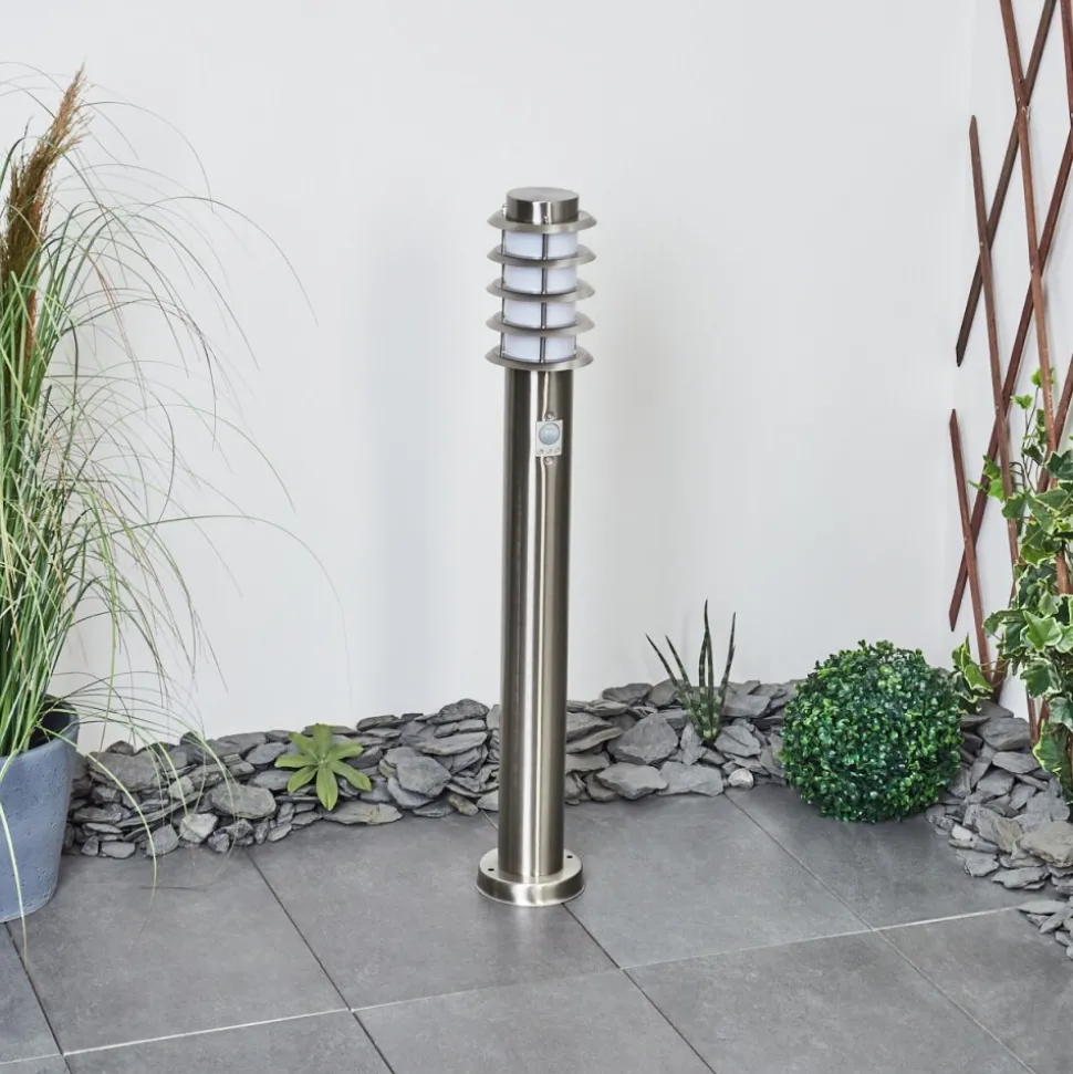 Borne Lumineuse Tunes Nickel Mat, 1 Lumiere, Detecteur De Mouvement