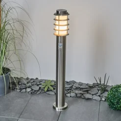 Borne Lumineuse Tunes Nickel Mat, 1 Lumiere, Detecteur De Mouvement