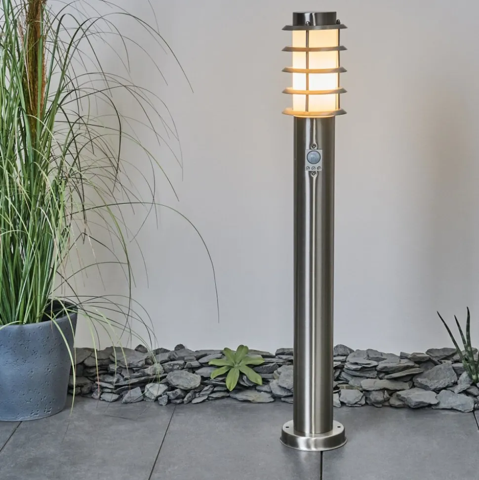 Borne Lumineuse Tunes Nickel Mat, 1 Lumiere, Detecteur De Mouvement