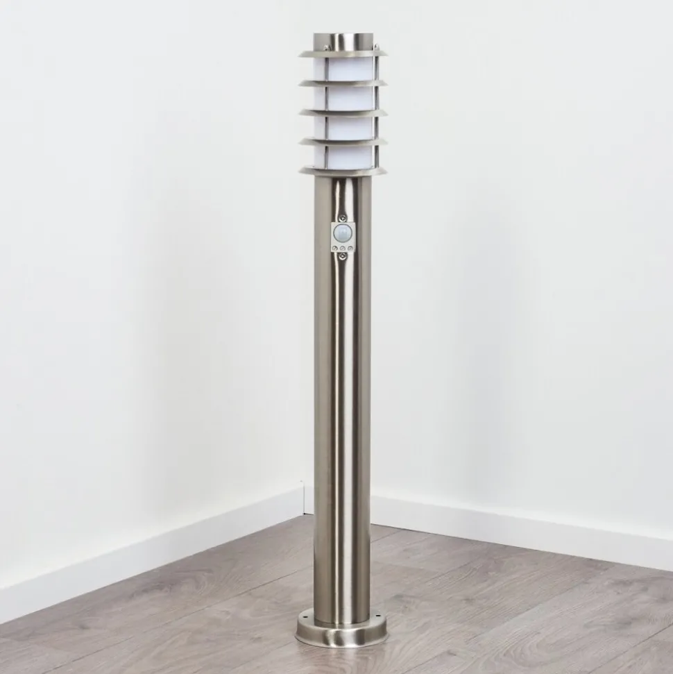 Borne Lumineuse Tunes Nickel Mat, 1 Lumiere, Detecteur De Mouvement