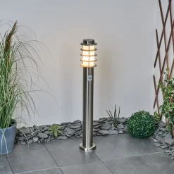 Borne Lumineuse Tunes Nickel Mat, 1 Lumiere, Detecteur De Mouvement