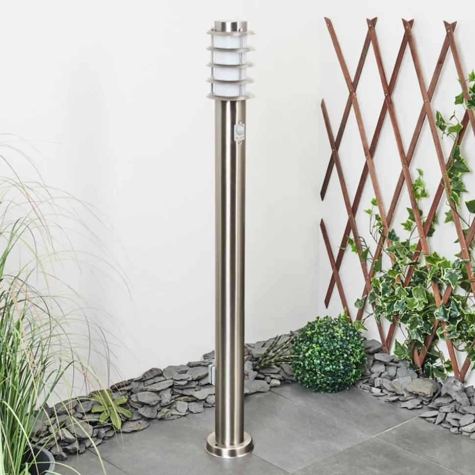 Borne Lumineuse Tunes Nickel Mat, 1 Lumiere, Detecteur De Mouvement