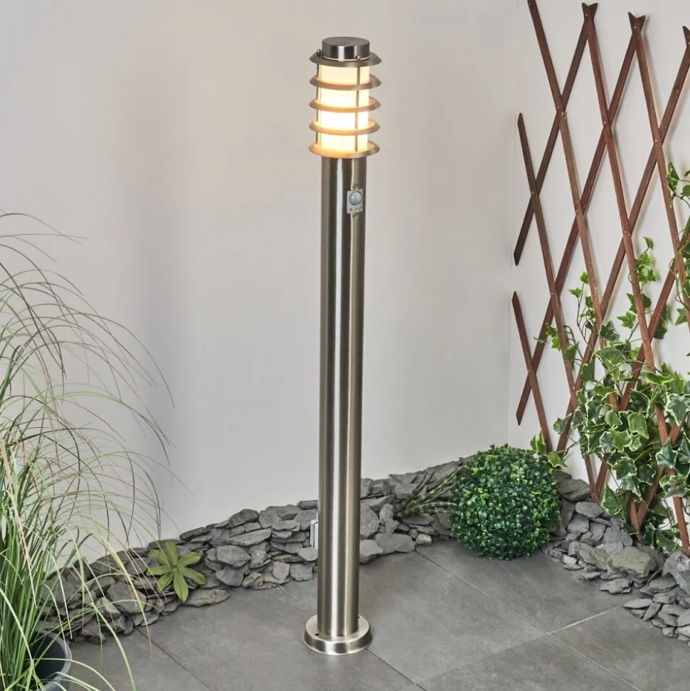 Borne Lumineuse Tunes Nickel Mat, 1 Lumiere, Detecteur De Mouvement