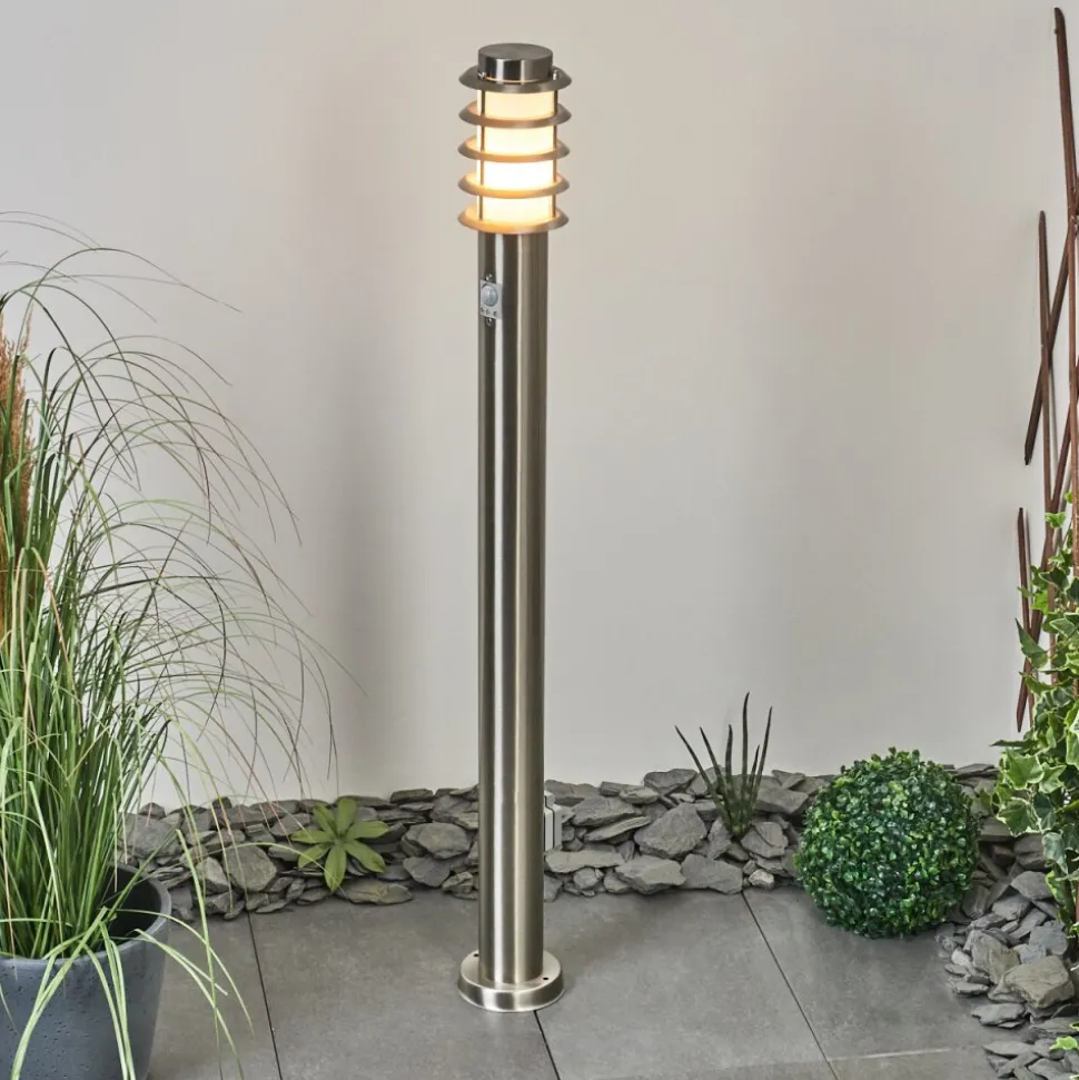 Borne Lumineuse Tunes Nickel Mat, 1 Lumiere, Detecteur De Mouvement