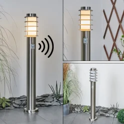 Borne Lumineuse Tunes Nickel Mat, 1 Lumiere, Detecteur De Mouvement