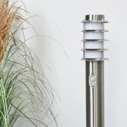 Borne Lumineuse Tunes Nickel Mat, 1 Lumiere, Detecteur De Mouvement