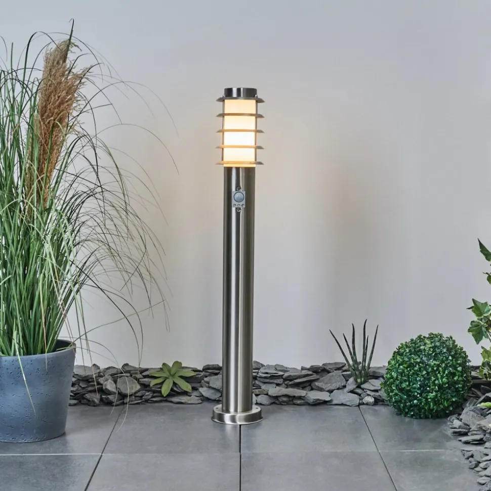 Borne Lumineuse Tunes Nickel Mat, 1 Lumiere, Detecteur De Mouvement