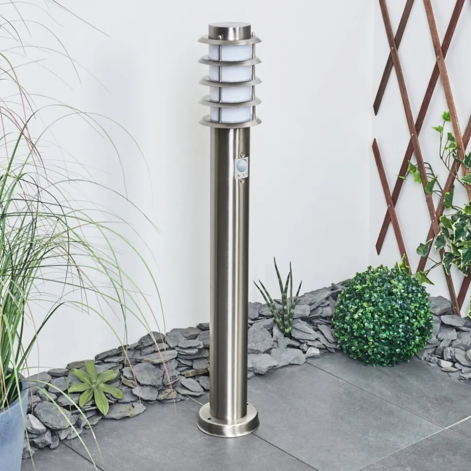 Borne Lumineuse Tunes Nickel Mat, 1 Lumiere, Detecteur De Mouvement
