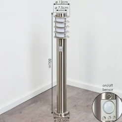 Borne Lumineuse Tunes Nickel Mat, 1 Lumiere, Detecteur De Mouvement