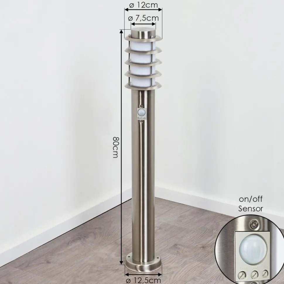 Borne Lumineuse Tunes Nickel Mat, 1 Lumiere, Detecteur De Mouvement