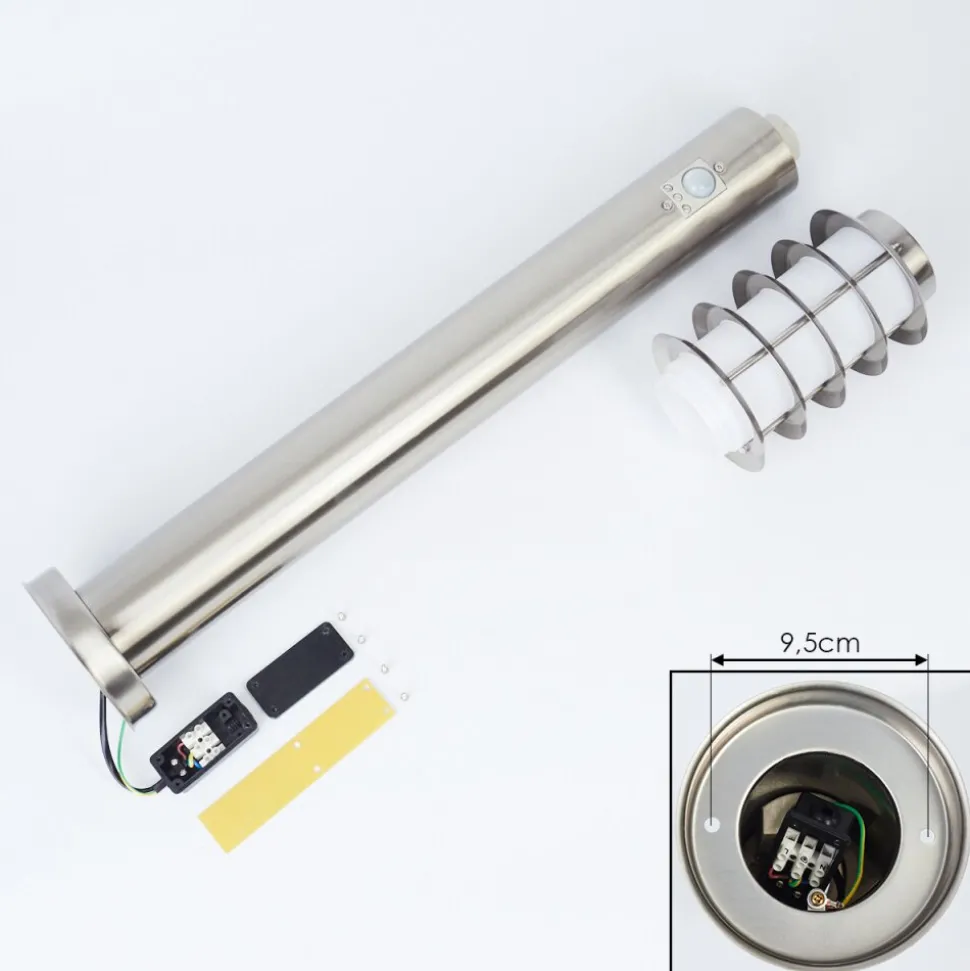 Borne Lumineuse Tunes Nickel Mat, 1 Lumiere, Detecteur De Mouvement