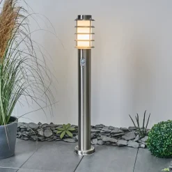 Borne Lumineuse Tunes Nickel Mat, 1 Lumiere, Detecteur De Mouvement