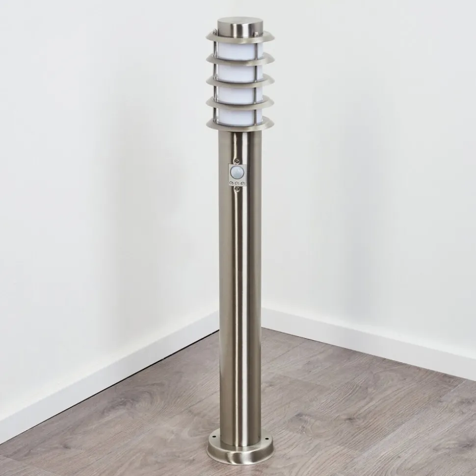 Borne Lumineuse Tunes Nickel Mat, 1 Lumiere, Detecteur De Mouvement
