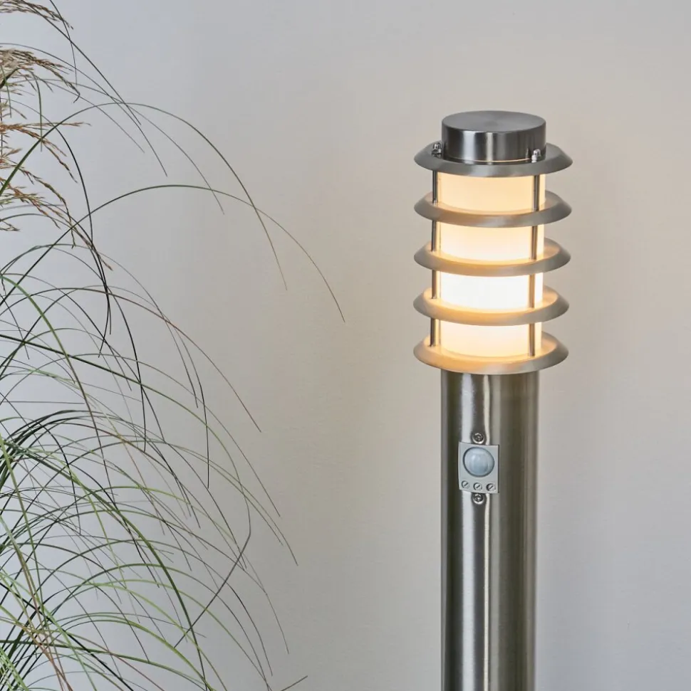 Borne Lumineuse Tunes Nickel Mat, 1 Lumiere, Detecteur De Mouvement