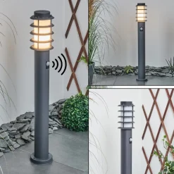 Borne Lumineuse Tunes Nickel Mat, 1 Lumiere, Detecteur De Mouvement