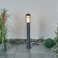Borne Lumineuse Tunes Nickel Mat, 1 Lumiere, Detecteur De Mouvement