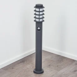 Borne Lumineuse Tunes Nickel Mat, 1 Lumiere, Detecteur De Mouvement