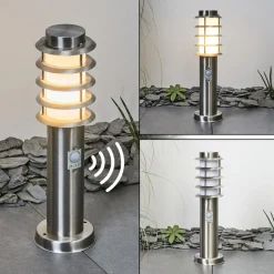 Borne Lumineuse Tunes Nickel Mat, 1 Lumiere, Detecteur De Mouvement