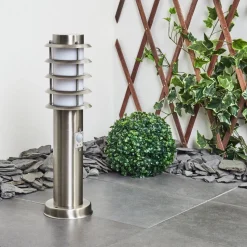 Borne Lumineuse Tunes Nickel Mat, 1 Lumiere, Detecteur De Mouvement