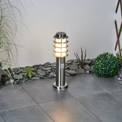 Borne Lumineuse Tunes Nickel Mat, 1 Lumiere, Detecteur De Mouvement