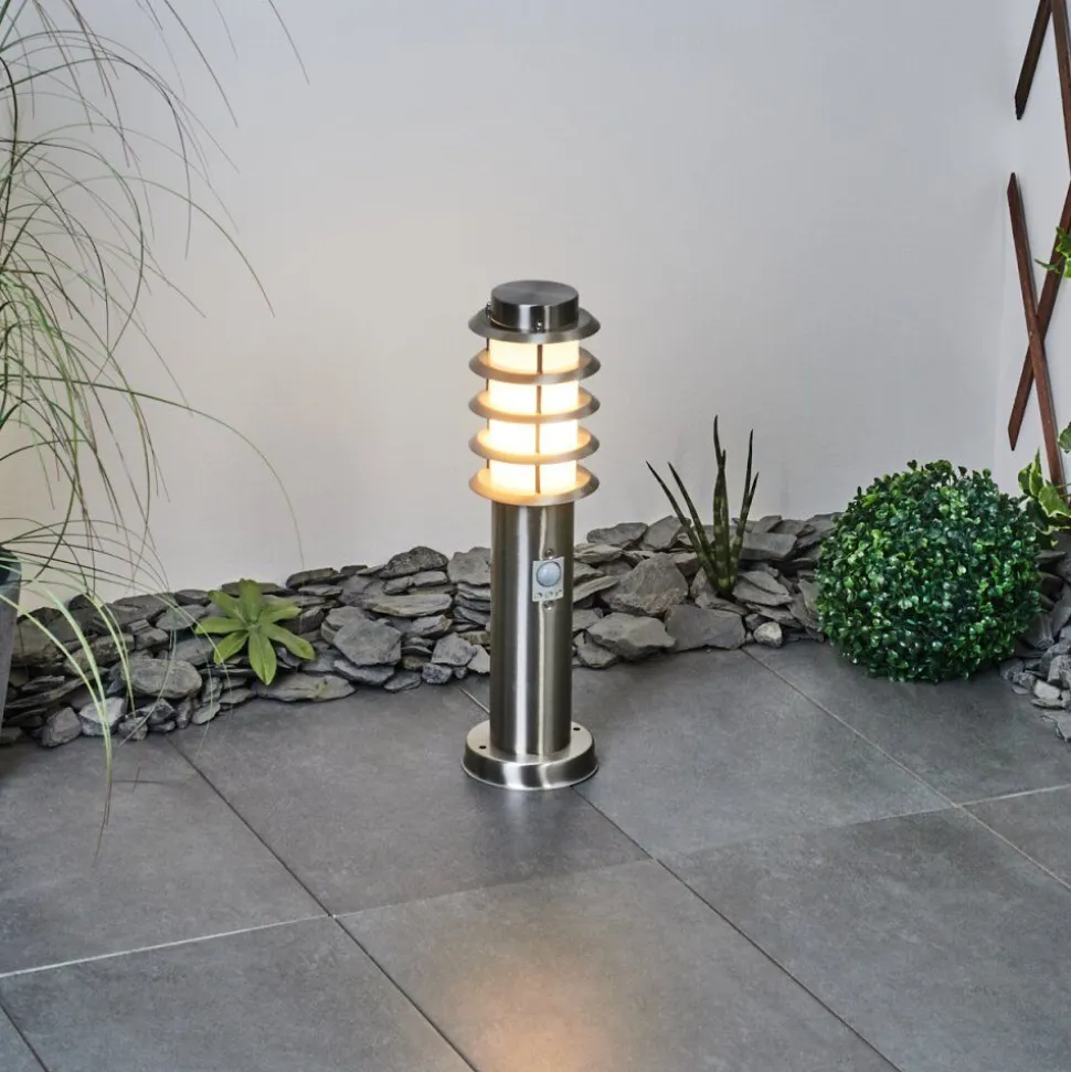 Borne Lumineuse Tunes Nickel Mat, 1 Lumiere, Detecteur De Mouvement