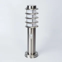 Borne Lumineuse Tunes Nickel Mat, 1 Lumiere, Detecteur De Mouvement