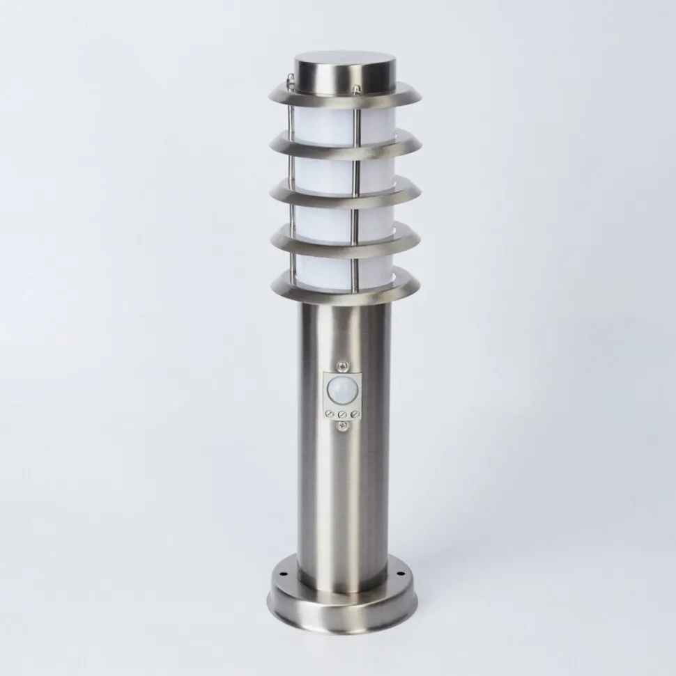 Borne Lumineuse Tunes Nickel Mat, 1 Lumiere, Detecteur De Mouvement