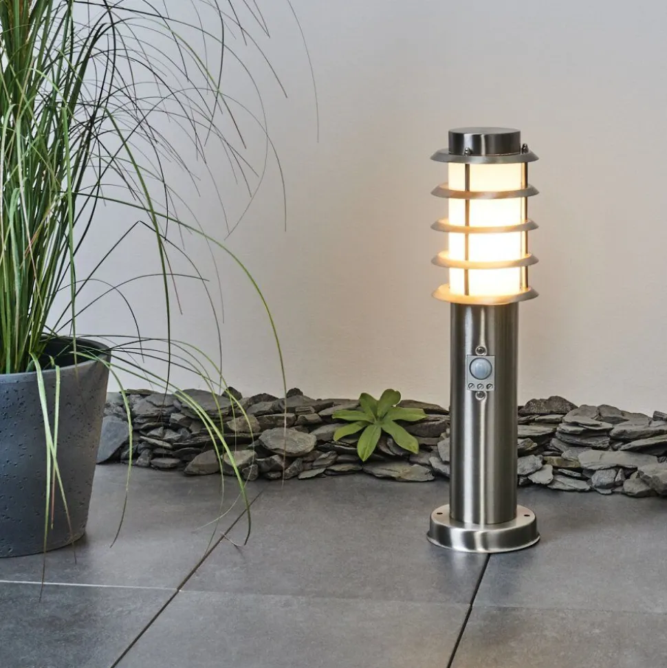 Borne Lumineuse Tunes Nickel Mat, 1 Lumiere, Detecteur De Mouvement
