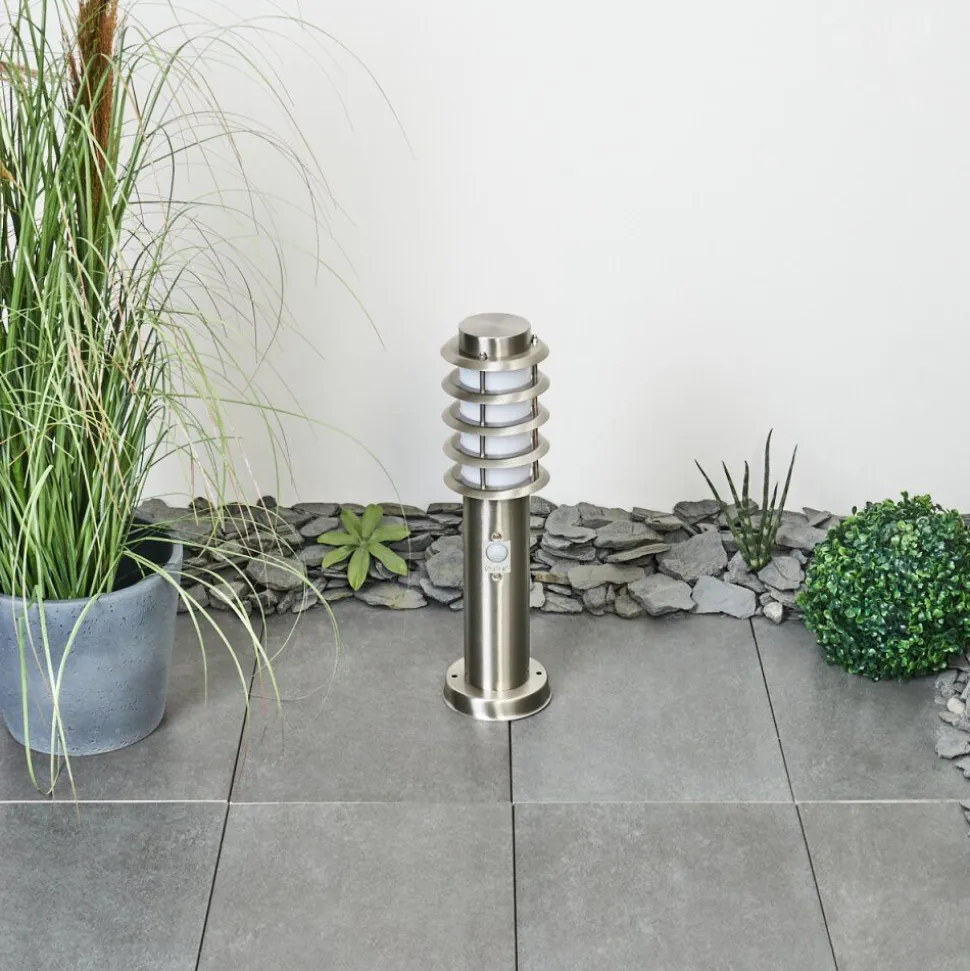 Borne Lumineuse Tunes Nickel Mat, 1 Lumiere, Detecteur De Mouvement