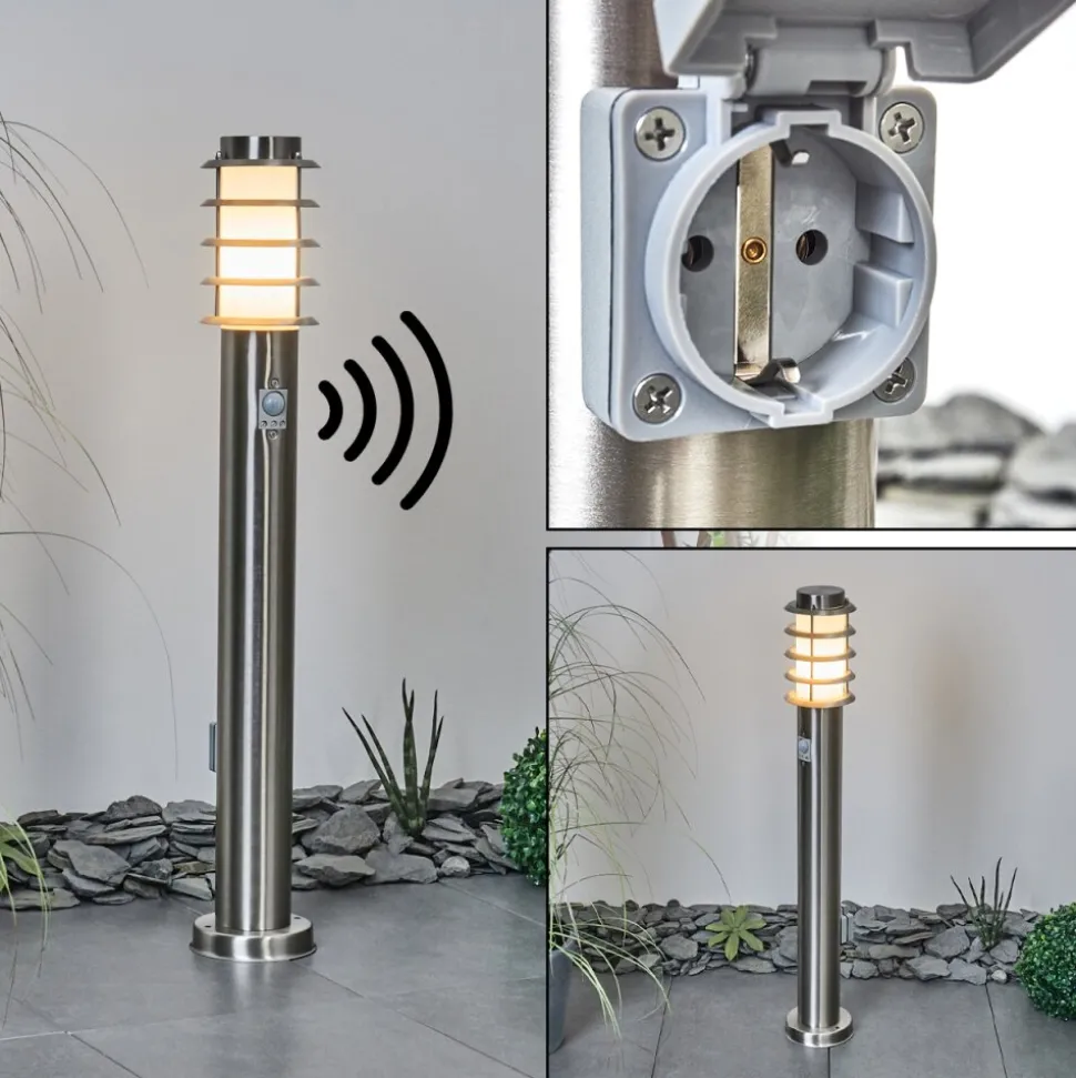 Borne Lumineuse Tunes Nickel Mat, 1 Lumiere, Detecteur De Mouvement