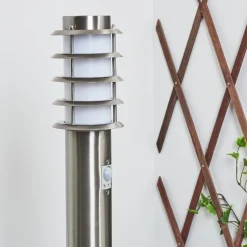Borne Lumineuse Tunes Nickel Mat, 1 Lumiere, Detecteur De Mouvement