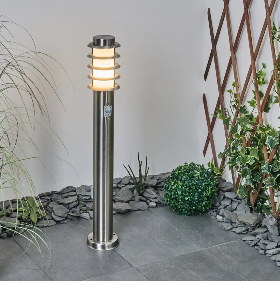 Borne Lumineuse Tunes Nickel Mat, 1 Lumiere, Detecteur De Mouvement