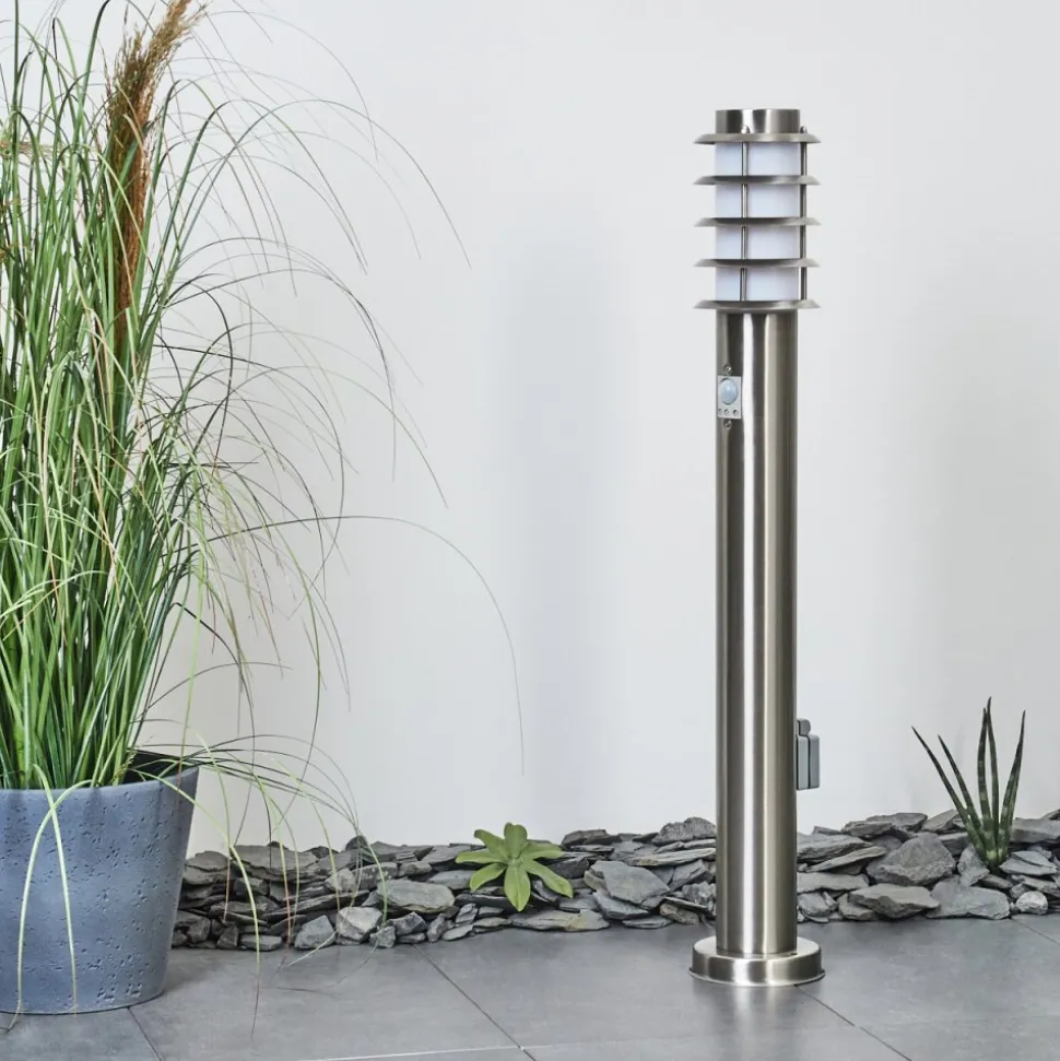 Borne Lumineuse Tunes Nickel Mat, 1 Lumiere, Detecteur De Mouvement