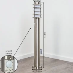Borne Lumineuse Tunes Nickel Mat, 1 Lumiere, Detecteur De Mouvement