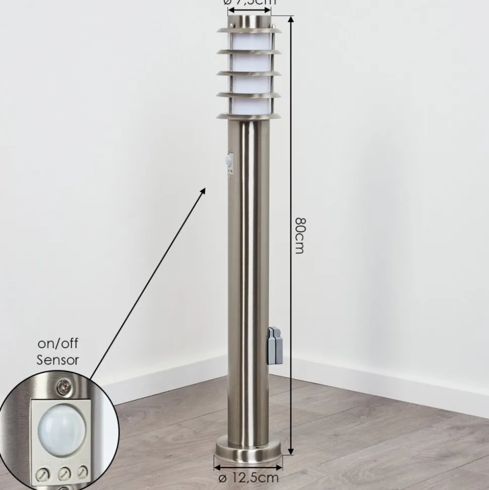 Borne Lumineuse Tunes Nickel Mat, 1 Lumiere, Detecteur De Mouvement