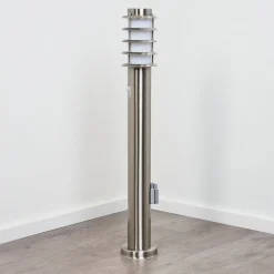 Borne Lumineuse Tunes Nickel Mat, 1 Lumiere, Detecteur De Mouvement