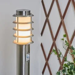 Borne Lumineuse Tunes Nickel Mat, 1 Lumiere, Detecteur De Mouvement