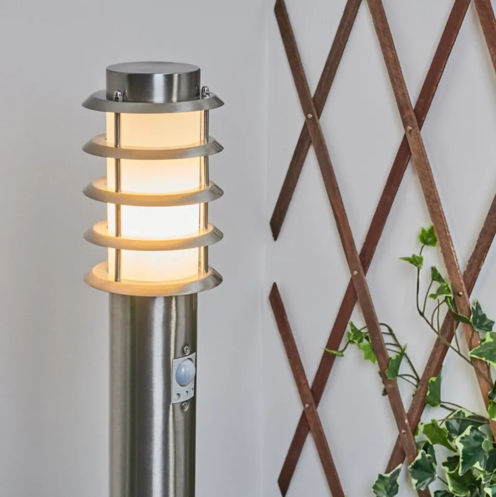 Borne Lumineuse Tunes Nickel Mat, 1 Lumiere, Detecteur De Mouvement