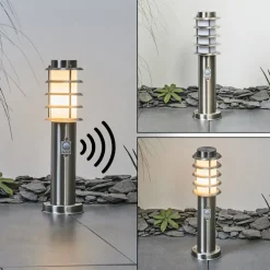 Borne Lumineuse Tunes Nickel Mat, 1 Lumiere, Detecteur De Mouvement