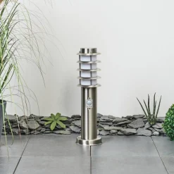 Borne Lumineuse Tunes Nickel Mat, 1 Lumiere, Detecteur De Mouvement