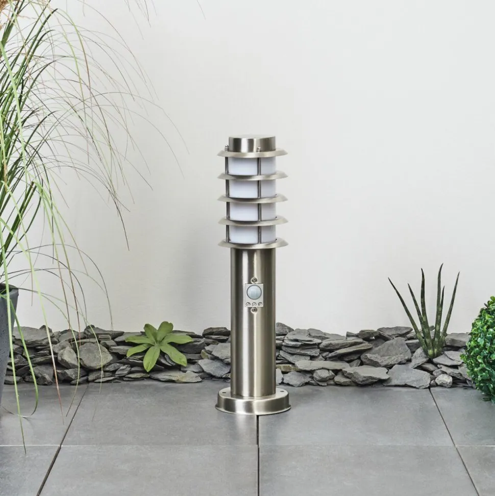 Borne Lumineuse Tunes Nickel Mat, 1 Lumiere, Detecteur De Mouvement