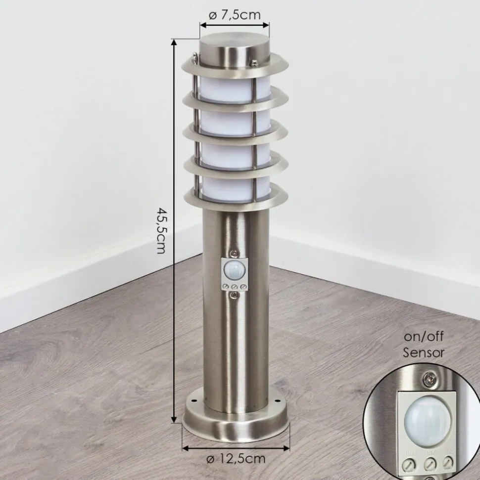 Borne Lumineuse Tunes Nickel Mat, 1 Lumiere, Detecteur De Mouvement