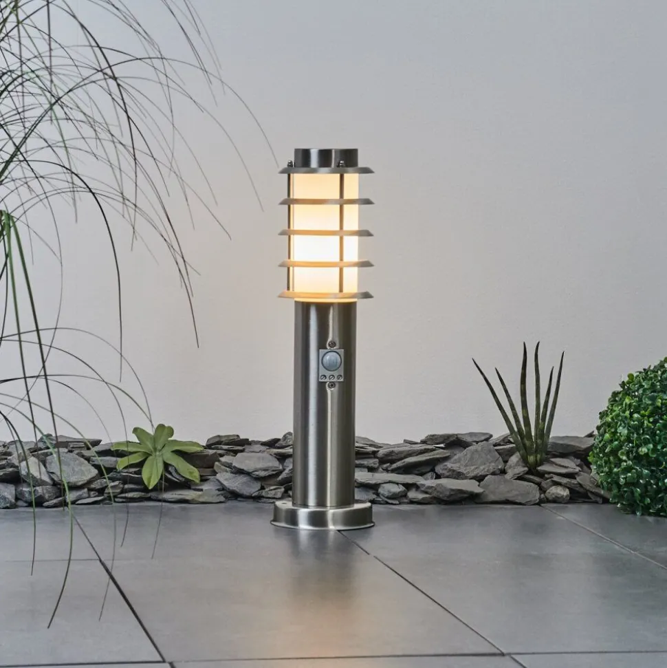 Borne Lumineuse Tunes Nickel Mat, 1 Lumiere, Detecteur De Mouvement