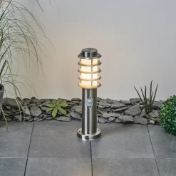 Borne Lumineuse Tunes Nickel Mat, 1 Lumiere, Detecteur De Mouvement