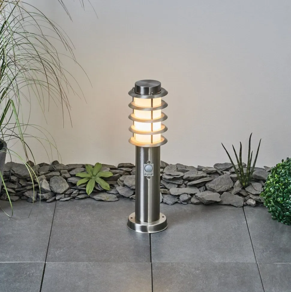 Borne Lumineuse Tunes Nickel Mat, 1 Lumiere, Detecteur De Mouvement