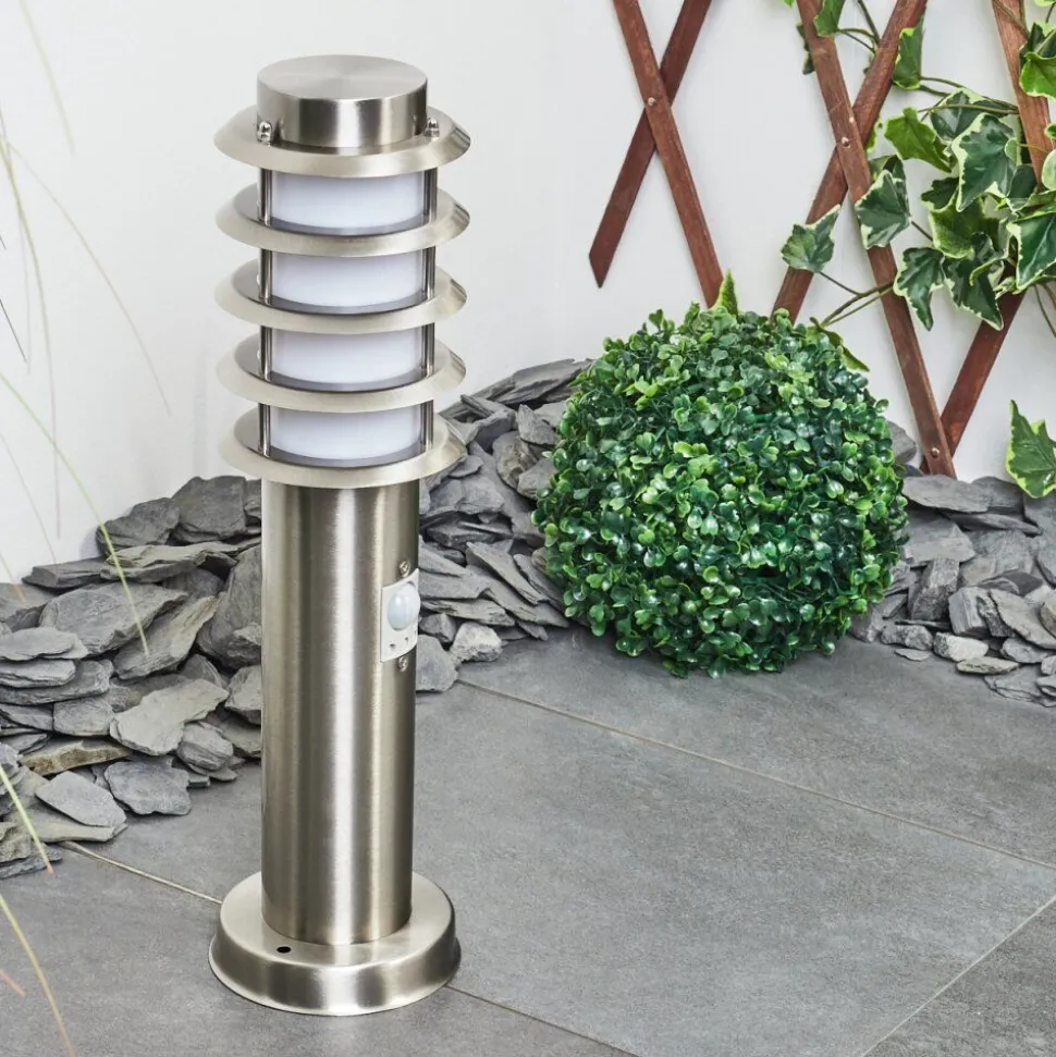 Borne Lumineuse Tunes Nickel Mat, 1 Lumiere, Detecteur De Mouvement